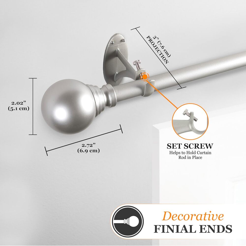 Kenney Fast Fit Dryden 5/8" Easy Install Curtain Rod 36 to 66 in Satin Nickel